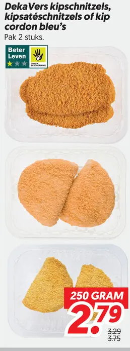 Kipschnitzels, kipsatéschnitzels of kip cordon bleu's