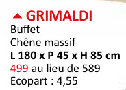 Offre: Buffet Grimaldi 180cm chêne naturel