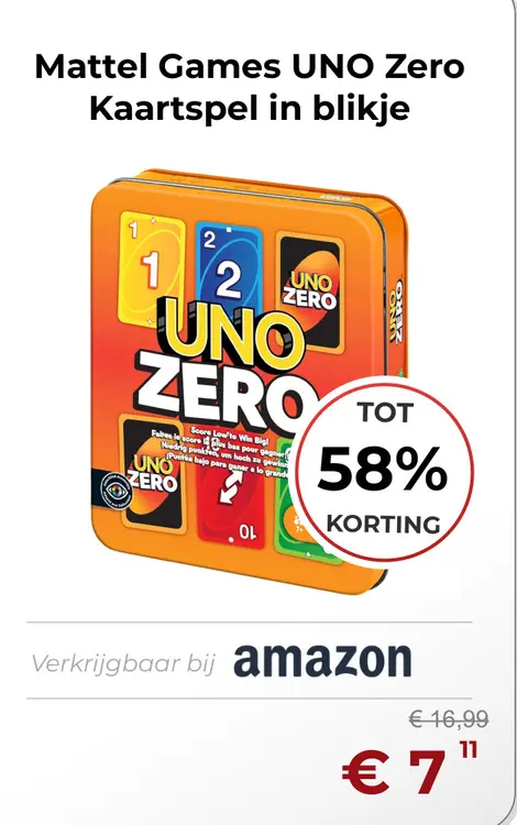 Aanbieding: UNO Zero Kaartspel in blikje