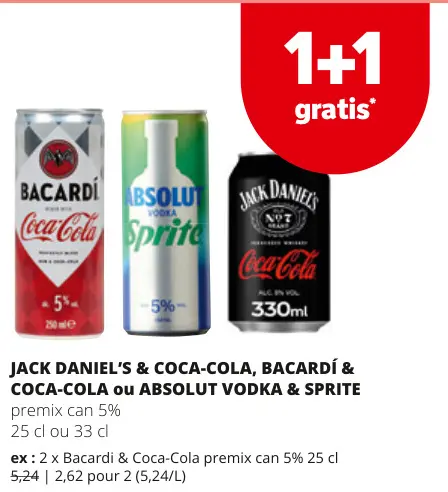 Offre: JACK DANIEL'S & COCA-COLA, BACARDÍ & COCA-COLA