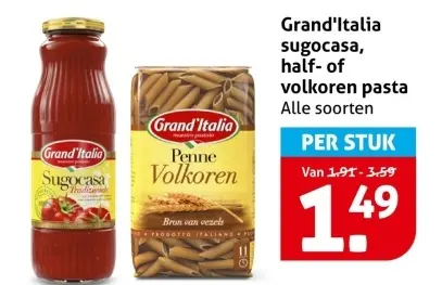 Aanbieding: Sugocasa, half- of volkoren pasta
