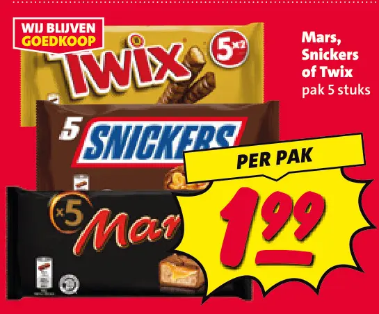 Aanbieding: Mars, Snickers of Twix