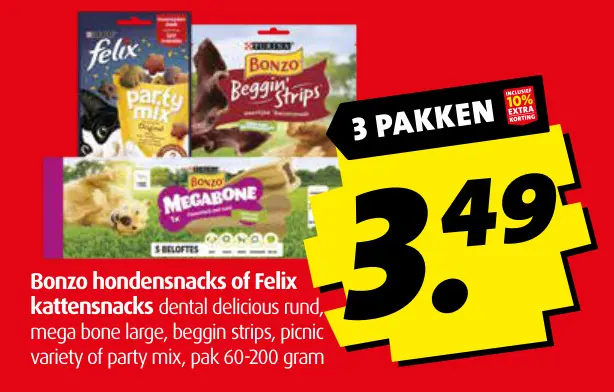 Aanbieding: Bonzo hondensnacks of Felix kattensnacks