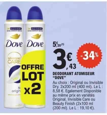 Offre: Deodorant atomiseur