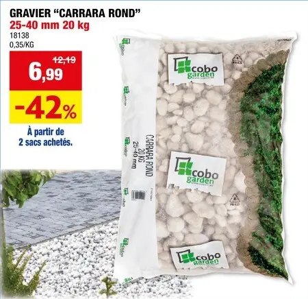 Offre: Carrara galets 25-40 mm 20kg blanc