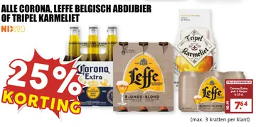 Aanbieding: CORONA, LEFFE BELGISCH ABDIJBIER OF TRIPEL KARMELIET