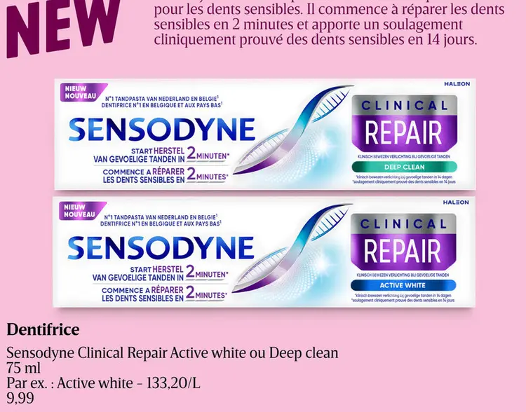 Offre: Sensodyne Clinical Repair Active white ou Deep Clean