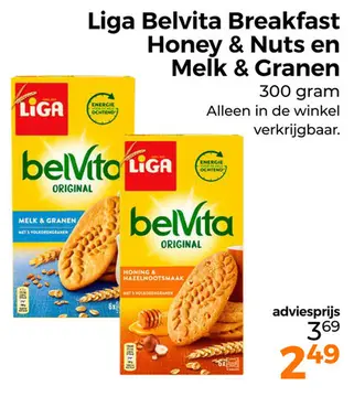 Aanbieding: Liga Belvita Breakfast Honey & Nuts en Melk & Granen