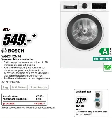 Promotie: BOSCH WGG244ZMFG Wasmachine voorlader