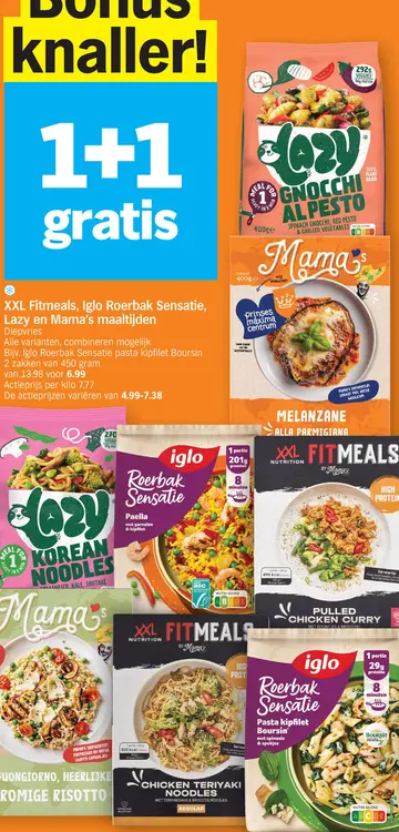 Promotie: XXL Fitmeals, Iglo Roerbak Sensatie, Lazy en Mama's maaltijden