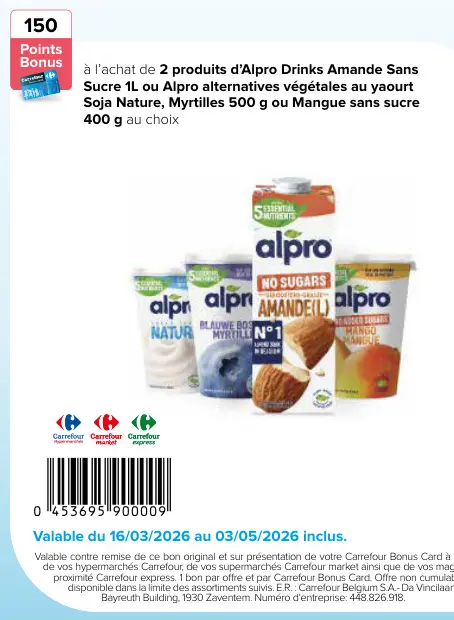 Offre: Alpro Drinks Amande Sans Sucre ou Alpro alter