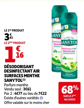 Offre: Désodorisant desinfectant air surfaces menthe