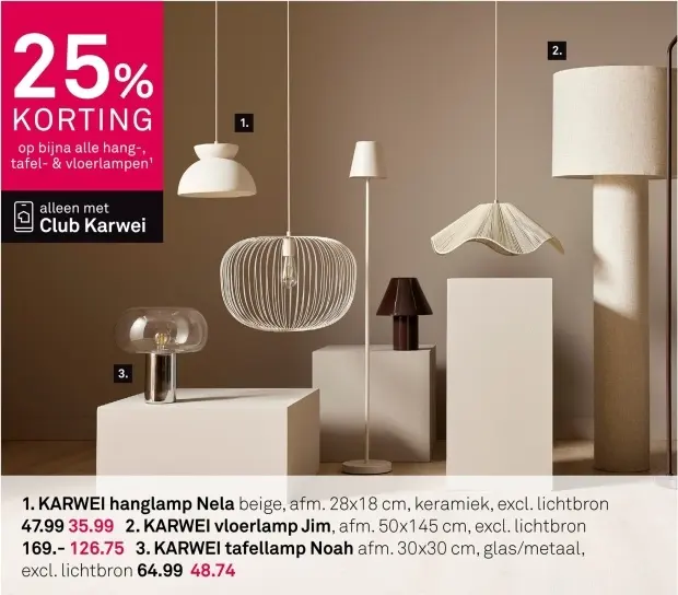 Aanbieding: Hanglamp Nela, vloerlamp Jim of tafellamp Noah