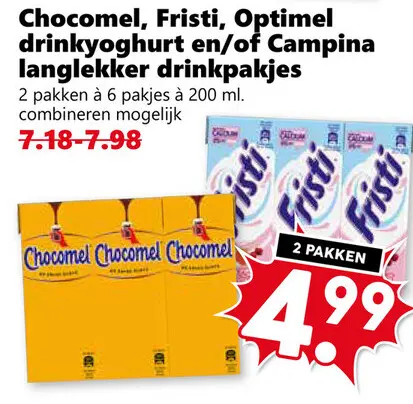 Aanbieding: Chocomel, Fristi, Optimel drinkyoghurt en/of Campina langlekker