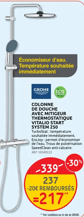 Offre: Colonne de douche avec mitigeur thermostatiqu