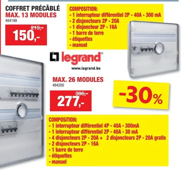 Offre: Legrand Coffret à  fusibles précâblé 13 modules