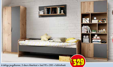 Aanbieding: 4-delige jeugdkamer, 2-deurs kleerkast + bed 