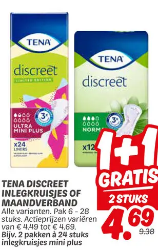Aanbieding: Tena discreet inlegkruisjes of maandverband