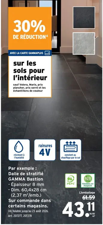 Offre: Dalle de stratifié GAMMA Bastion