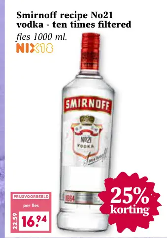 Aanbieding: Smirnoff recipe No21 vodka - ten times filtered