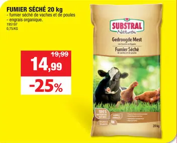 Offre: Naturen Fumier séché de vaches et de poules 20kg