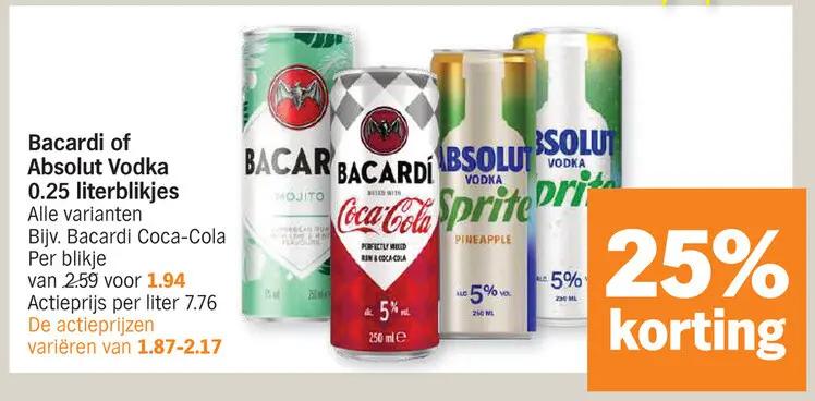 Promotie: Bacardi of Absolut Vodka