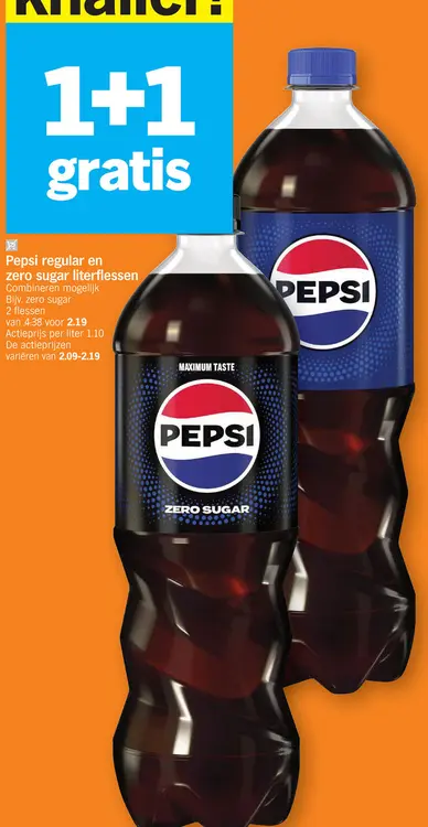 Aanbieding: Pepsi regular en zero sugar literflessen