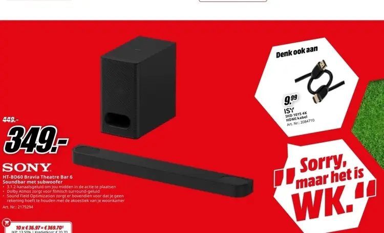 Promotie: Bravia Theatre Bar 6 Soundbar met subwoofer