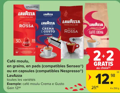 Offre: Café moulu, en grains, en pads ou en capsules