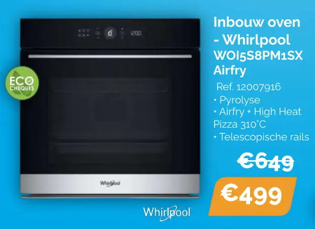 Promotie: Inbouw oven - Whirlpool WOI5S8PM1SX Airfry
