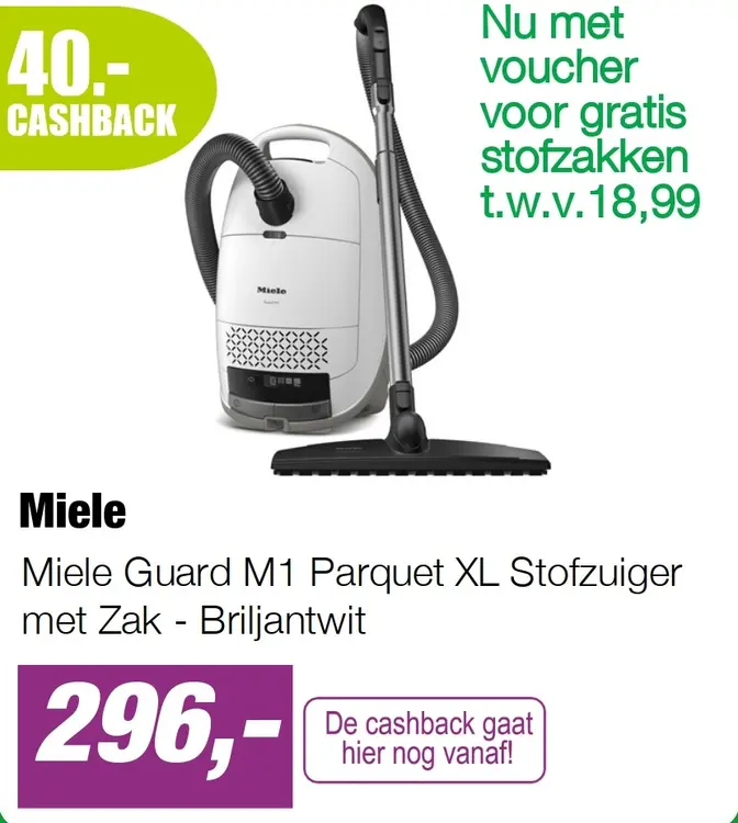 Aanbieding: Miele Guard M1 Parquet XL Stofzuiger met Zak - Briljantwit