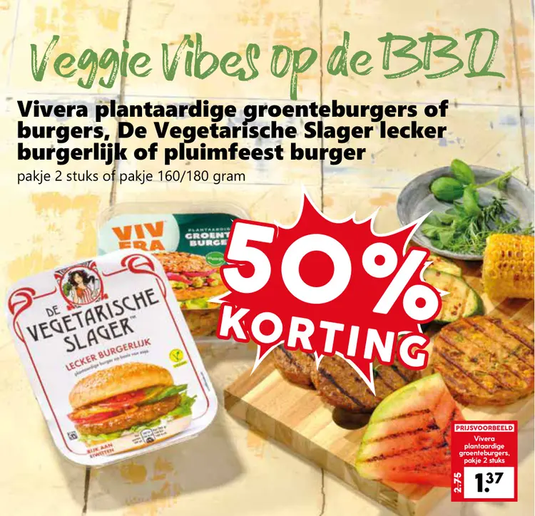 Aanbieding: Vivera plantaardige groenteburgers of burgers, De Vegetarische Slager lecker burgerlijk of pluimfeest burger