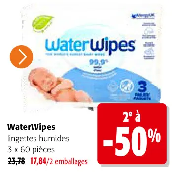 Offre: WaterWipes Lingettes humides 3 x 60 pièces