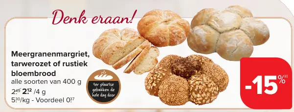 Promotie: Meergranenmargriet, tarwerozet of rustiek bloembrood