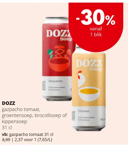 Promotie: Gazpacho tomaat, groentensoep, brocollisoep of kippensoep