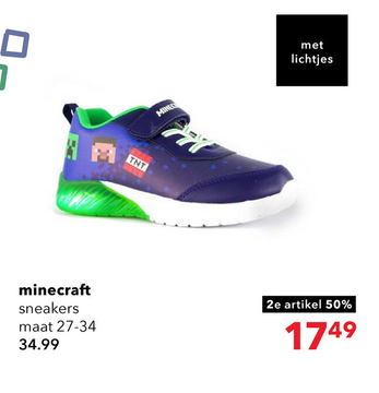 Aanbieding: Minecraft kinder sneakers met lichtjes blauw