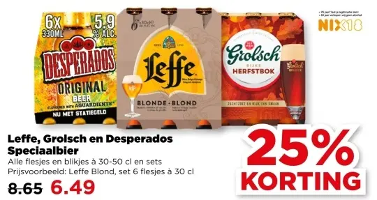 Aanbieding: Leffe, Grolsch en Desperados Speciaalbier
