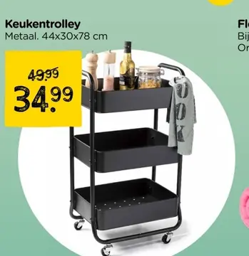 Aanbieding: Keukentrolley - zwart - 44x30x78.6 cm