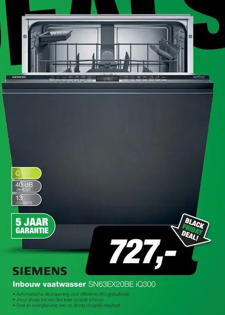 Aanbieding: Siemens SN63EX20BE iQ300 extraKlasse Inbouw Vaatwasser