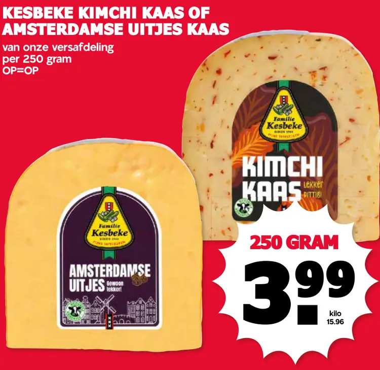 Aanbieding: Kesbeke kimchi kaas of amsterdamse uitjes kaas