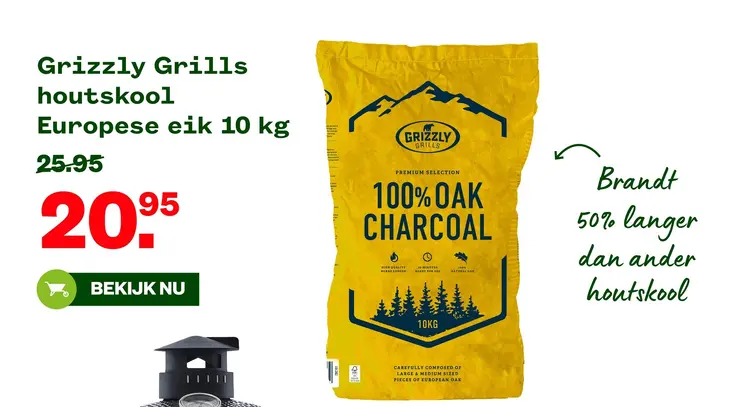 Aanbieding: Grizzly Grills houtskool Europese eik