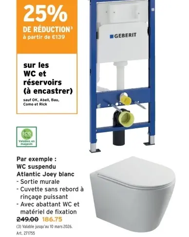 Offre: WC suspendu Atlantic Joey blanc