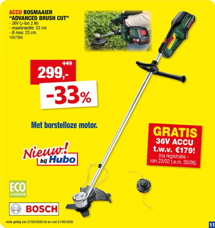 Promotie: Bosch AdvancedBrushCut 36V-23 accu bosmaaier 36V Li-Ion 33cm + lader