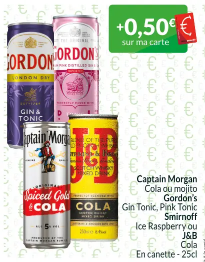 Offre: Captain Morgan, Gordon's, Smirnoff, J&B