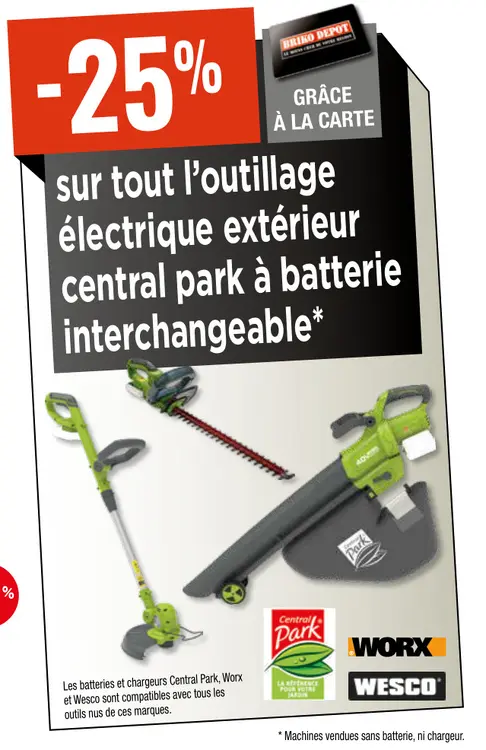 Promotie: Outil électrique extérieur Central Park à bat