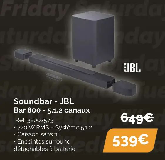 Offre: Soundbar - JBL Bar 800 - 5.1.2 canaux