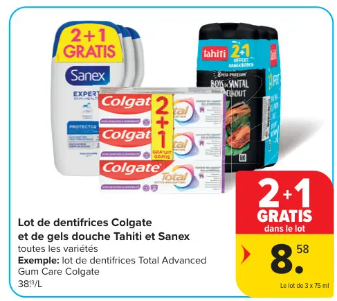 Offre: Lot de dentifrices et de gels douche