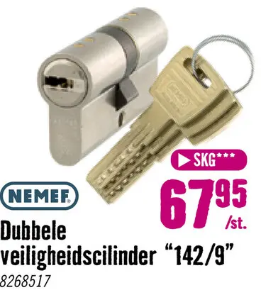 Aanbieding: NEMEF Dubbele veiligheidscilinder 142/9 30-30
