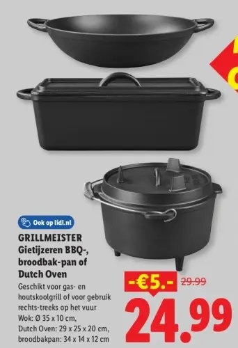 Aanbieding: Gietijzeren BBQ-, broodbak-pan of Dutch Oven