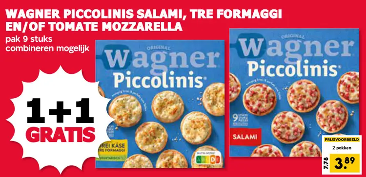 Aanbieding: Piccolinis salami, tre formaggi en/of tomate mozzarella